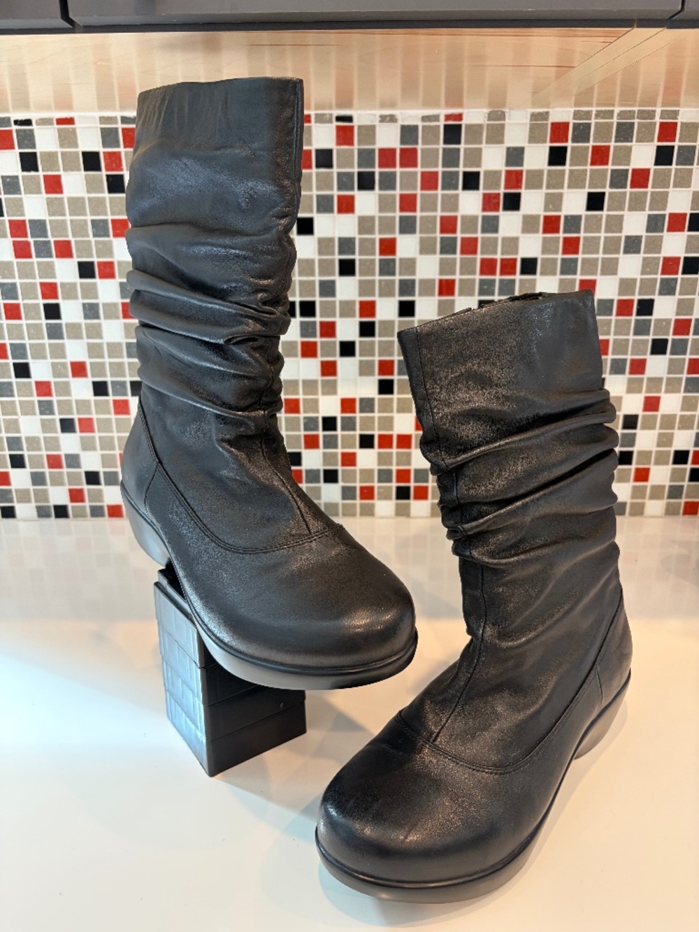Dansko Ruched Zippered Tall Boots - Black Leather - 41 EU (9.5-10 US)